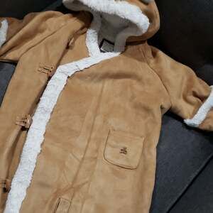 Baby Gap Tan Suede-Like Faux Fur Lined Coat with Toggle Closures. Newborn 3-6m